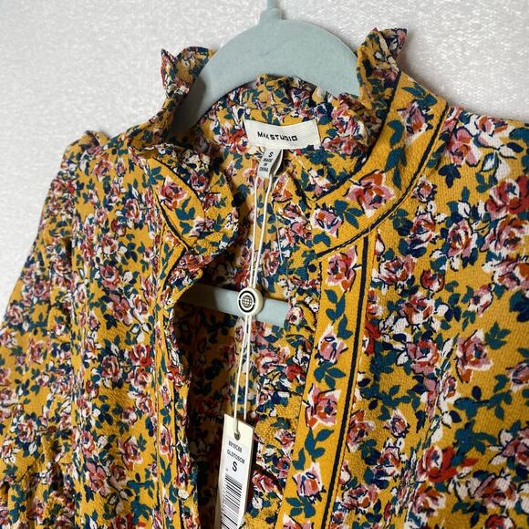 Max Studio Floral Smocked Waist Tiered Maxi Dress Ruffle Neck Multicolor Small - Picture 3 of 12